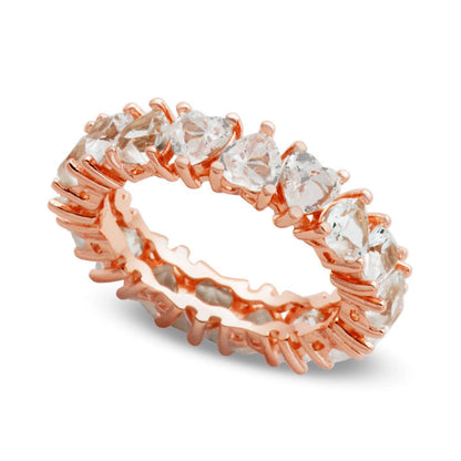 Heart-Shaped Lab-Created White Sapphire Eternity Ring in Sterling Silver with Solid 18K Rose Gold Plate