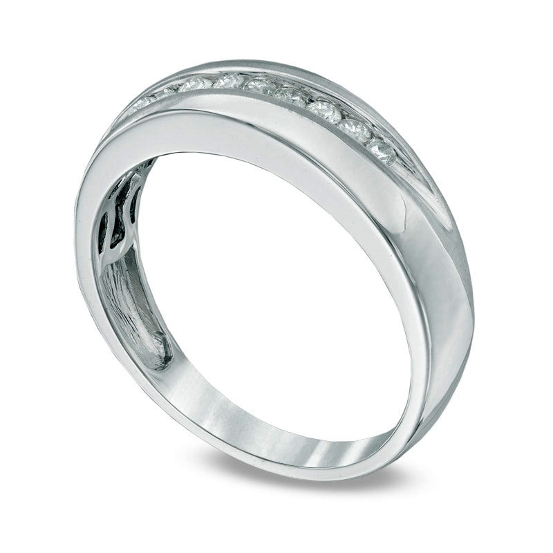 Men's 0.25 CT. T.W. Natural Diamond Slant Wedding Band in Solid 10K White Gold