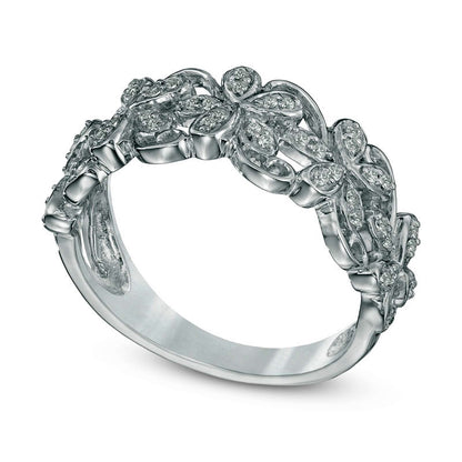 0.20 CT. T.W. Natural Diamond Flower Scroll Ring in Sterling Silver