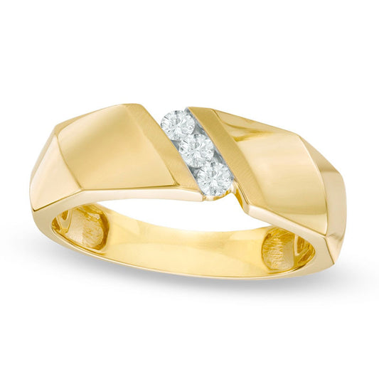 Men's 0.20 CT. T.W Natural Diamond Three Stone Wedding Band in Solid 10K Yellow Gold