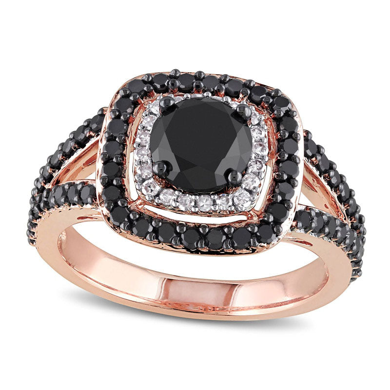 2.0 CT. T.W. Enhanced Black and White Natural Diamond Double Frame Ring in Solid 14K Rose Gold