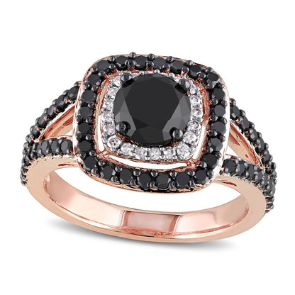 2.0 CT. T.W. Enhanced Black and White Natural Diamond Double Frame Ring in Solid 14K Rose Gold