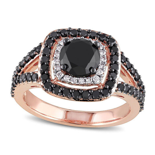 2.0 CT. T.W. Enhanced Black and White Natural Diamond Double Frame Ring in Solid 14K Rose Gold