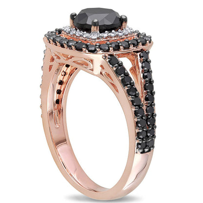 2.0 CT. T.W. Enhanced Black and White Natural Diamond Double Frame Ring in Solid 14K Rose Gold
