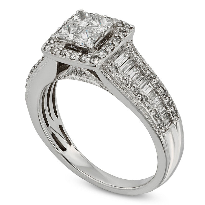 1.0 CT. T.W. Quad Princess-Cut Natural Diamond Frame Engagement Ring in Solid 10K White Gold