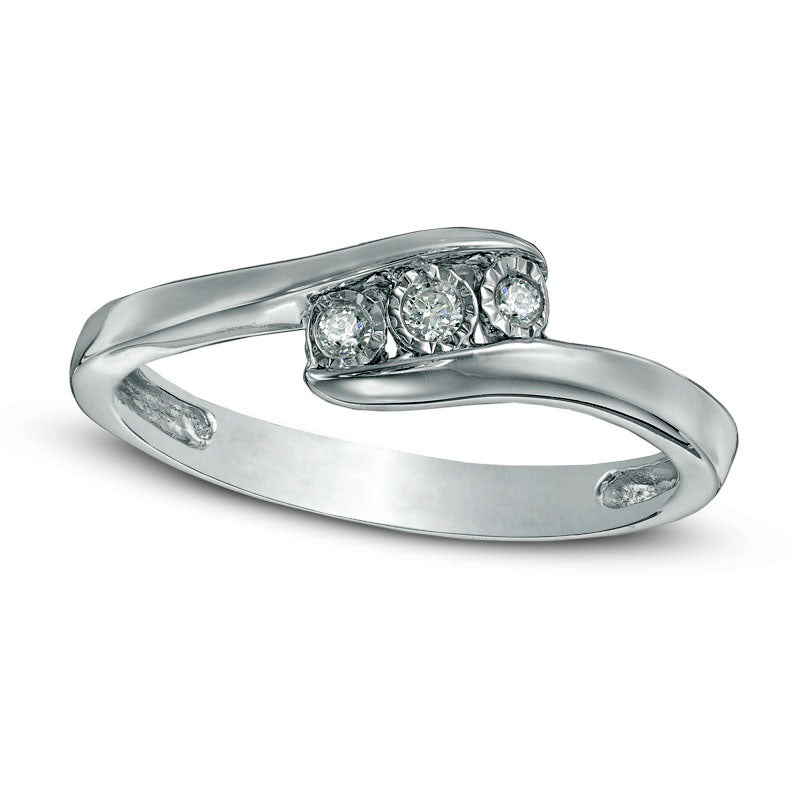 0.07 CT. T.W. Natural Diamond Three Stone Bypass Promise Ring in Sterling Silver