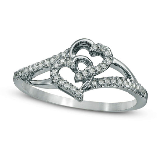 0.10 CT. T.W. Natural Diamond Interlocking Hearts Ring in Solid 10K White Gold
