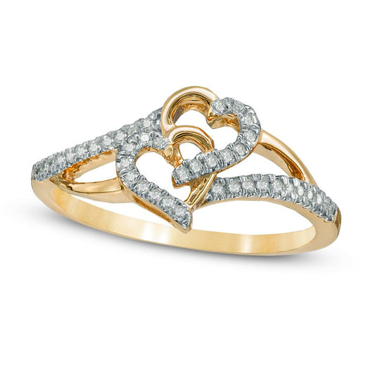 0.10 CT. T.W. Natural Diamond Interlocking Hearts Ring in Solid 10K Yellow Gold