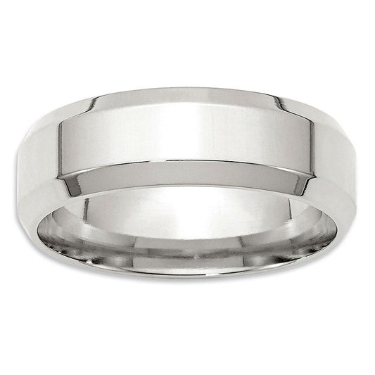 Men's 7.0mm Bevel Edge Comfort Fit Wedding Band in Sterling Silver