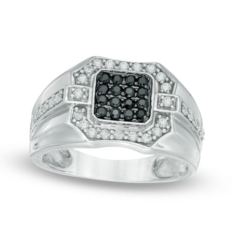 Men's 0.75 CT. T.W. Enhanced Black and White Natural Diamond Square Composite Ring in Sterling Silver