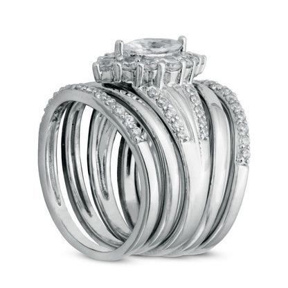 Marquise-Cut Lab-Created White Sapphire Frame Five Piece Stackable Ring Set in Sterling Silver