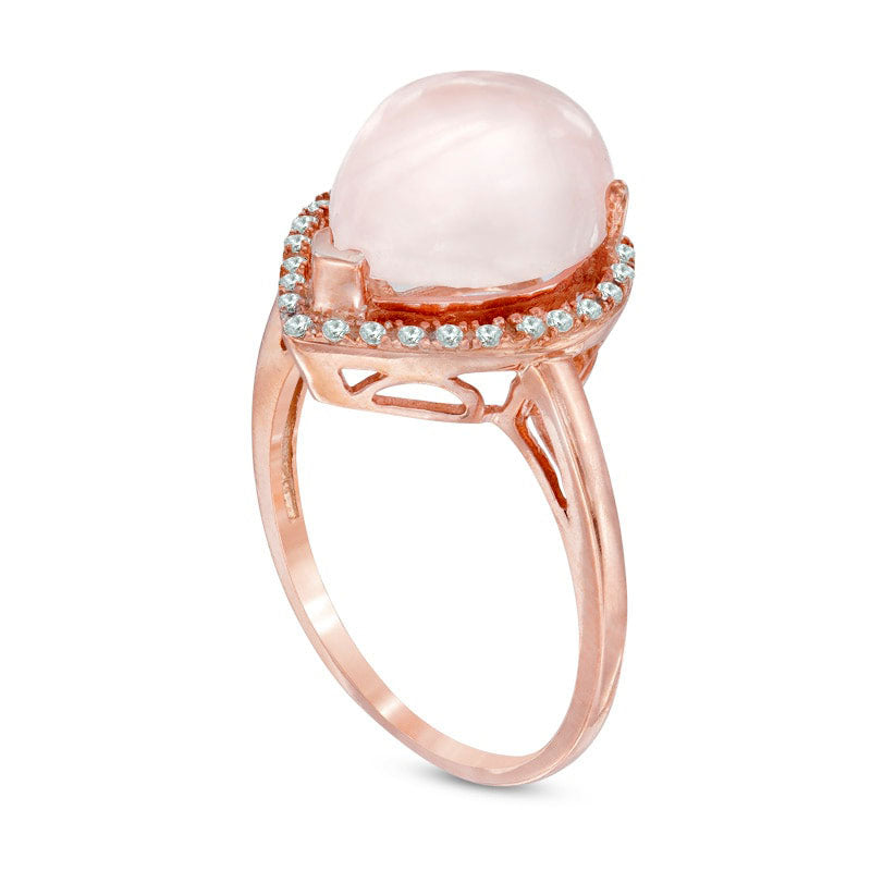 Pear-Shaped Rose Quartz and Lab-Created White Sapphire Frame Ring in Sterling Silver with Solid 14K Rose Gold Plate - Size 7