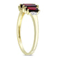 Emerald-Cut Garnet and Natural Diamond Accent Three Stone Ring in Solid 10K Yellow Gold