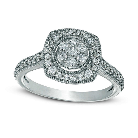 0.50 CT. T.W. Composite Natural Diamond Frame Antique Vintage-Style Engagement Ring in Solid 10K White Gold