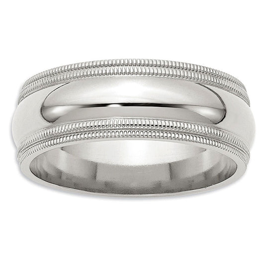 Men's 8.0mm Comfort Fit Double Row Milgrain Wedding Band in Sterling Silver