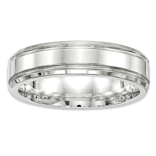 Men's 6.0mm Beveled Edge Wedding Band in Sterling Silver
