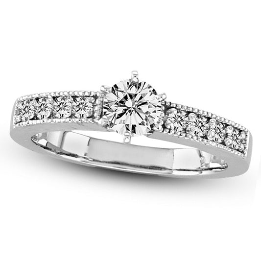 0.63 CT. T.W. Natural Diamond Antique Vintage-Style Engagement Ring in Solid 14K White Gold