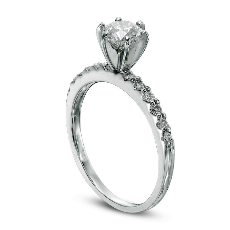 0.88 CT. T.W. Natural Diamond Engagement Ring in Solid 14K White Gold