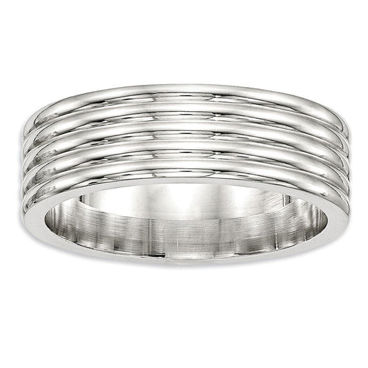Men's 7.0mm Multi-Groove Wedding Band in Sterling Silver
