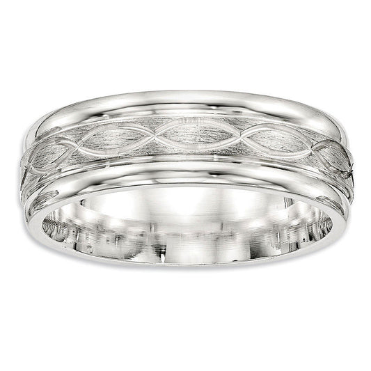 Men's 7.0mm Infinity Stripe Brushed Wedding Band in Sterling Silver