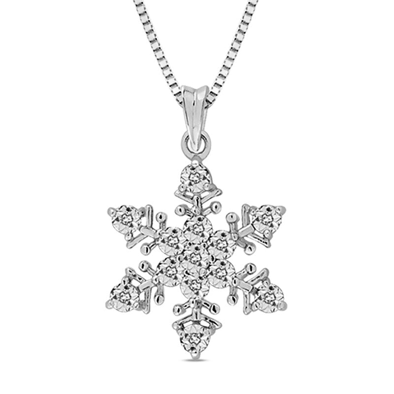 Natural Diamond Accent Snowflake Pendant in Sterling Silver
