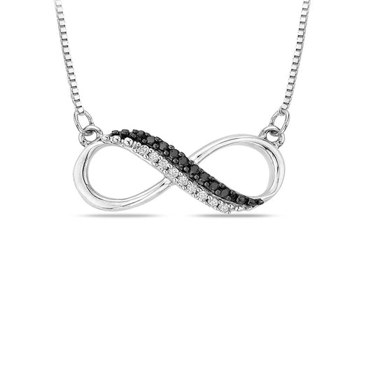 Enhanced Black and White Natural Diamond Accent Sideways Infinity Necklace in Sterling Silver