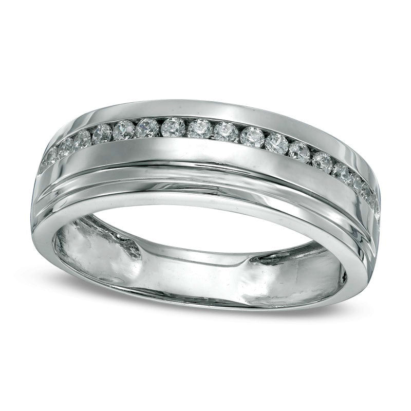 Men's 0.33 CT. T.W. Natural Diamond Single Beveled Edge Wedding Band in Solid 10K White Gold