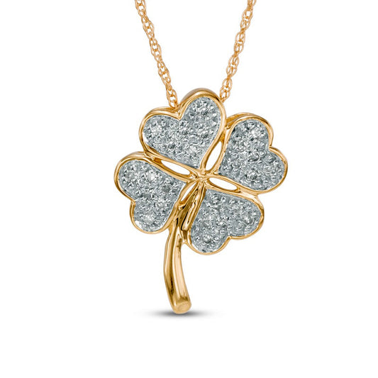 0.07 CT. T.W. Natural Diamond Heart-Shaped Clover Pendant in 10K Yellow Gold
