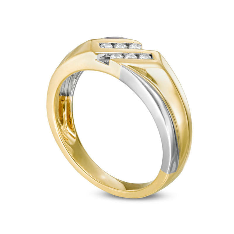 Men's 0.20 CT. T.W. Natural Diamond Slant Double Row Wedding Band in Solid 10K White Gold