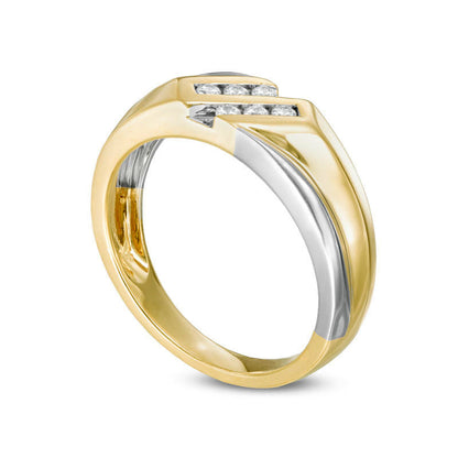 Men's 0.20 CT. T.W. Natural Diamond Slant Double Row Wedding Band in Solid 10K White Gold