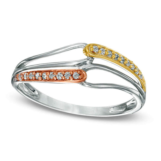 0.10 CT. T.W. Natural Diamond Interlocking Ring in Sterling Silver and Solid 10K Two-Tone Gold