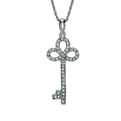 0.2 CT. T.W. Natural Diamond Clover Top Key Pendant in 10K White Gold