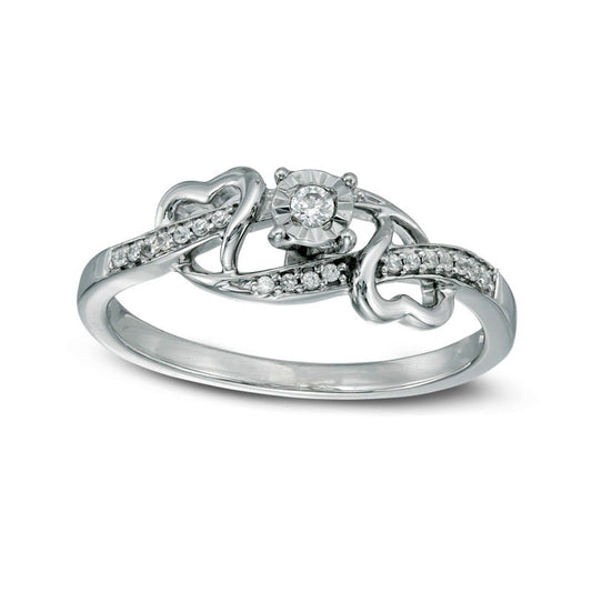 0.10 CT. T.W. Natural Diamond Bypass with Hearts Promise Ring in Sterling Silver