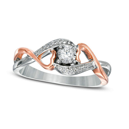0.10 CT. T.W. Natural Diamond Bypass with Hearts Promise Ring in Solid 10K Two-Tone Gold