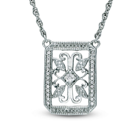 0.17 CT. T.W. Natural Diamond Antique Vintage-Style Filigree Necklace in Sterling Silver - 17"