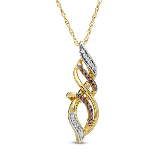 0.17 CT. T.W. Champagne and White Natural Diamond Cascading Flame Pendant in 10K Yellow Gold