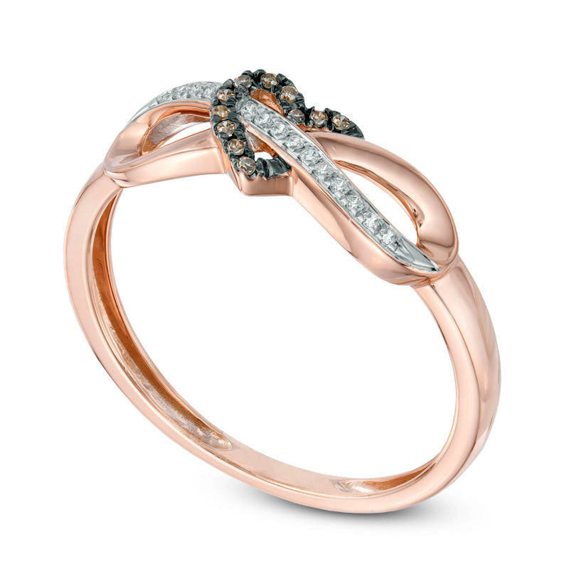 0.05 CT. T.W. Enhanced Champagne and White Natural Diamond Infinity Heart Wrapped Ring in Solid 10K Rose Gold
