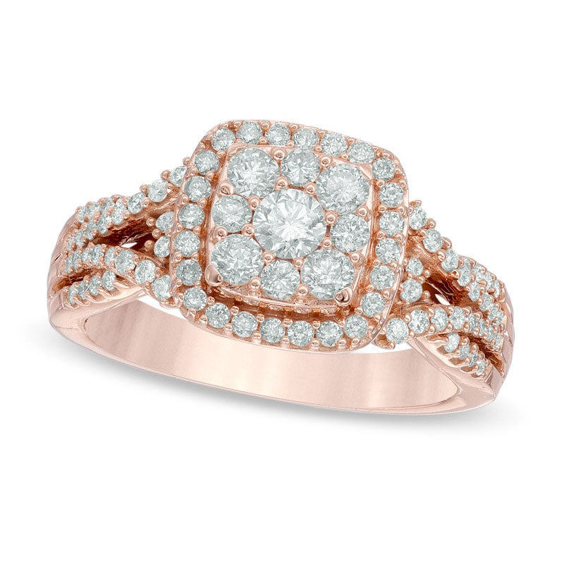 1.0 CT. T.W. Composite Natural Diamond Frame Engagement Ring in Solid 14K Rose Gold