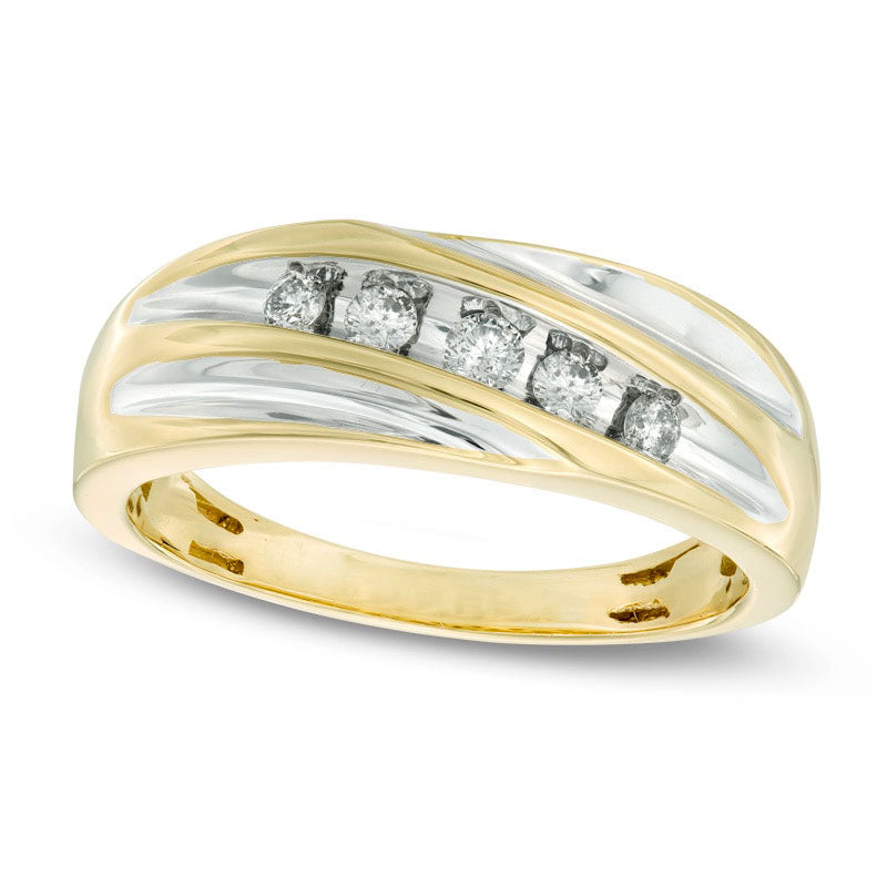 Men's 0.25 CT. T.W. Natural Diamond Five Stone Slant Anniversary Band in Solid 10K Two-Tone Gold
