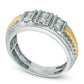 Men's 0.50 CT. T.W. Natural Diamond Vertical Double Row Three Stone Anniversary Band in Solid 10K Two-Tone Gold