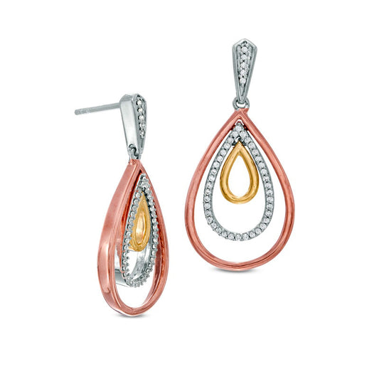 0.25 CT. T.W. Diamond Triple Teardrop Earrings in 10K Tri-Tone Gold