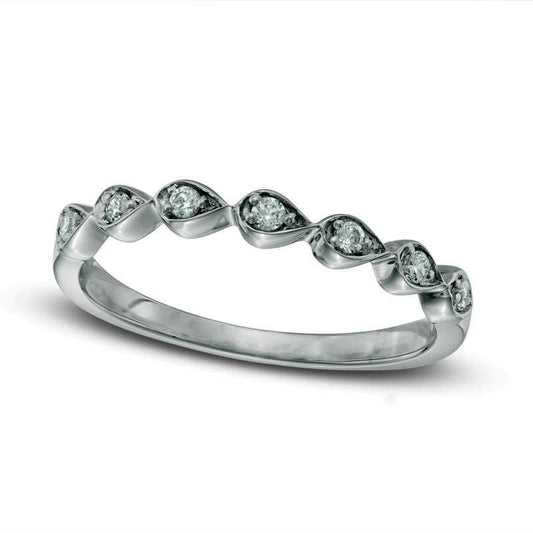 0.10 CT. T.W. Natural Diamond Seven Stone Sideways Teardrop Anniversary Band in Solid 10K White Gold