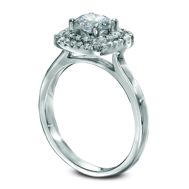 1.0 CT. T.W. Natural Diamond Double Square Frame Engagement Ring in Solid 14K White Gold