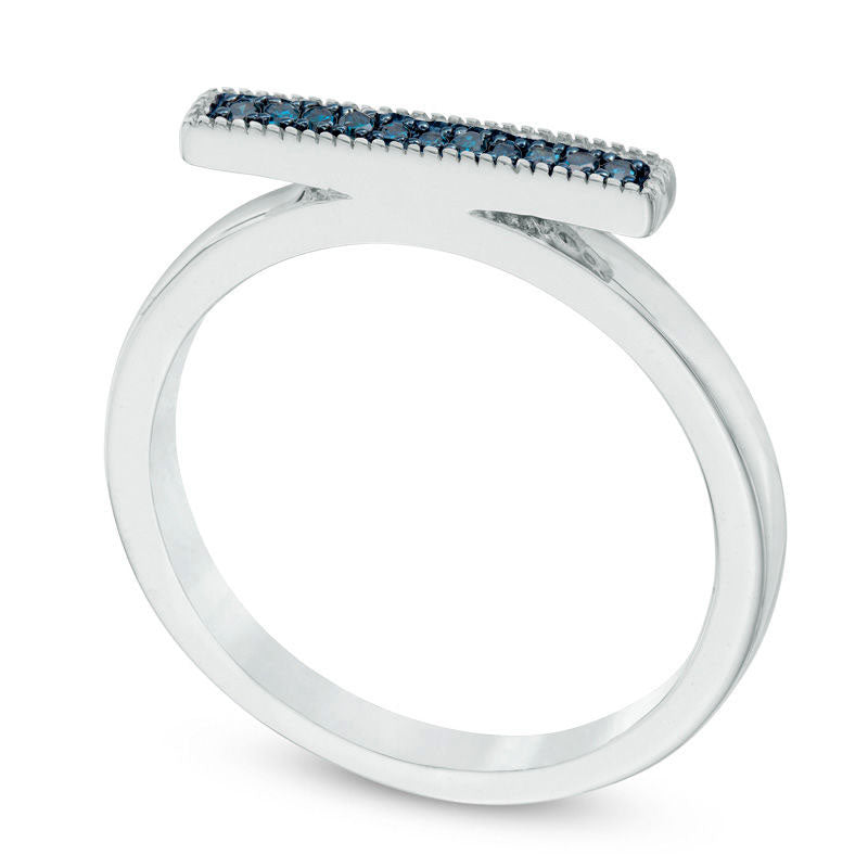 Enhanced Blue Natural Diamond Accent Bar Ring in Sterling Silver