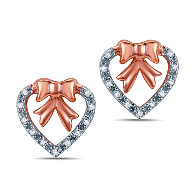 Diamond Accent Heart with Bow Stud Earrings in 10K Rose Gold