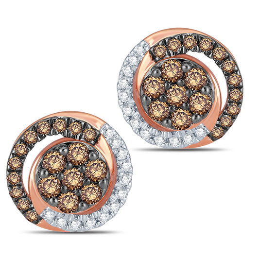 0.33 CT. T.W. Composite Champagne and White Diamond Swirl Stud Earrings in 10K Rose Gold