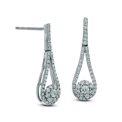 0.5 CT. T.W. Diamond Open Pear-Shaped Frame with Flower Drop Earrings in 10K White Gold