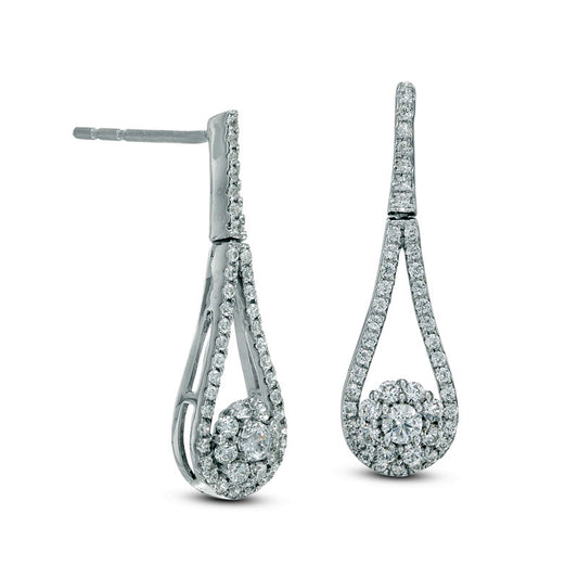 0.5 CT. T.W. Diamond Open Pear-Shaped Frame with Flower Drop Earrings in 10K White Gold