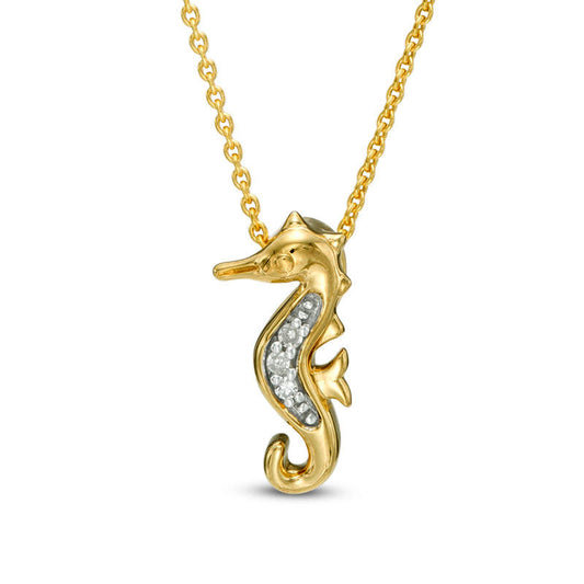 Natural Diamond Accent Seahorse Pendant in 10K Yellow Gold