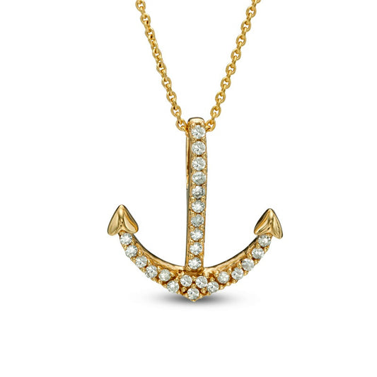 Natural Diamond Accent Anchor Pendant in 10K Yellow Gold